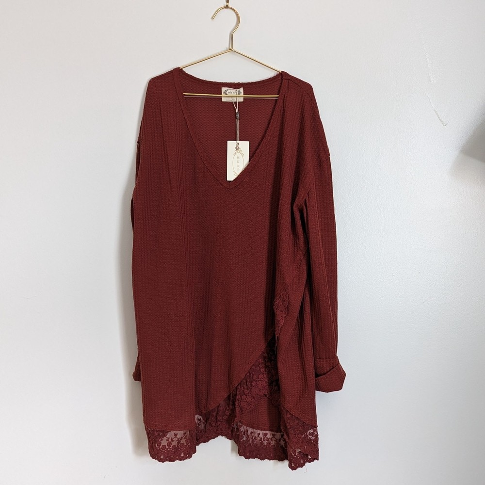 Orange Mia Joy Waffle Knit Long Sleeve Dressy Knit Top XL